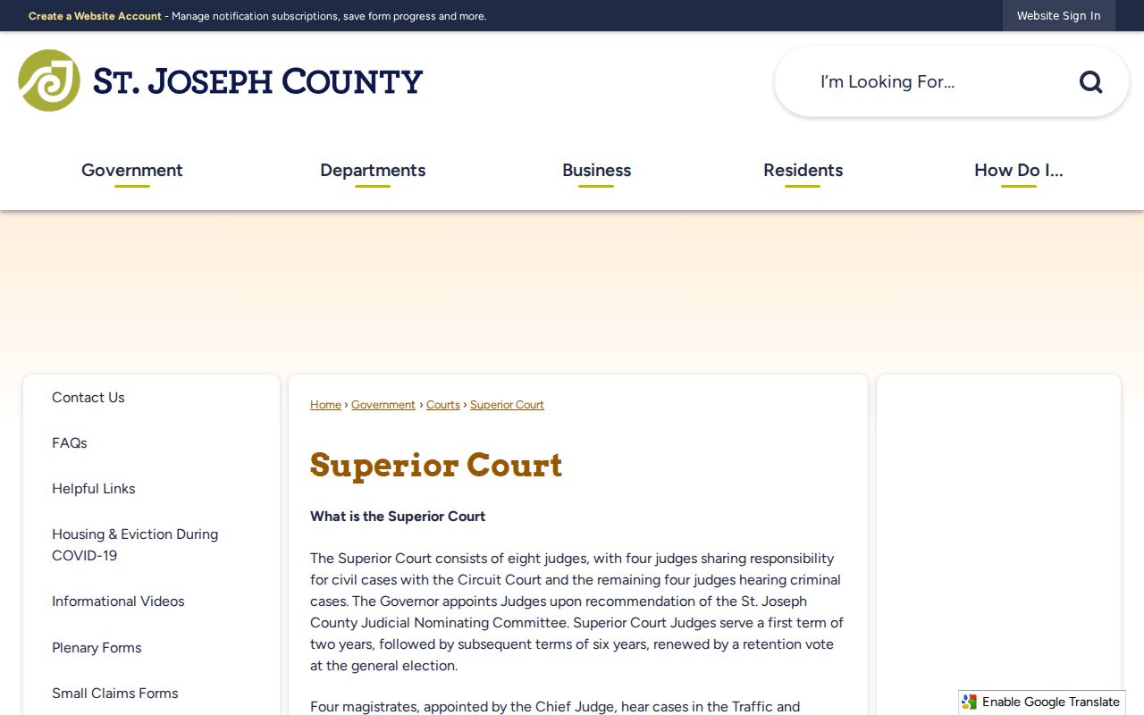 St. Joseph County Superior Court locations for city court warrant routing